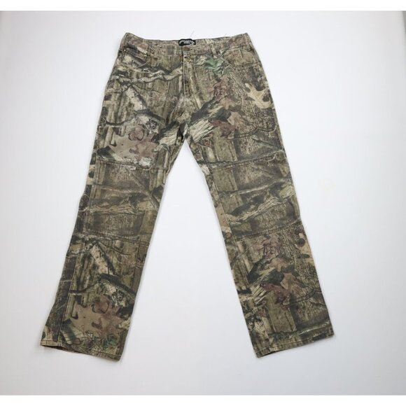 Vtg Mossy Oak Camouflage Mens 36x34 Distressed Wide Leg Double Knee Denim Jeans